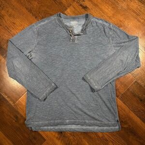 Cremieux Cotton Slub Henley Mens Large Blue Slub Knit Long Sleeve Henley Shirt